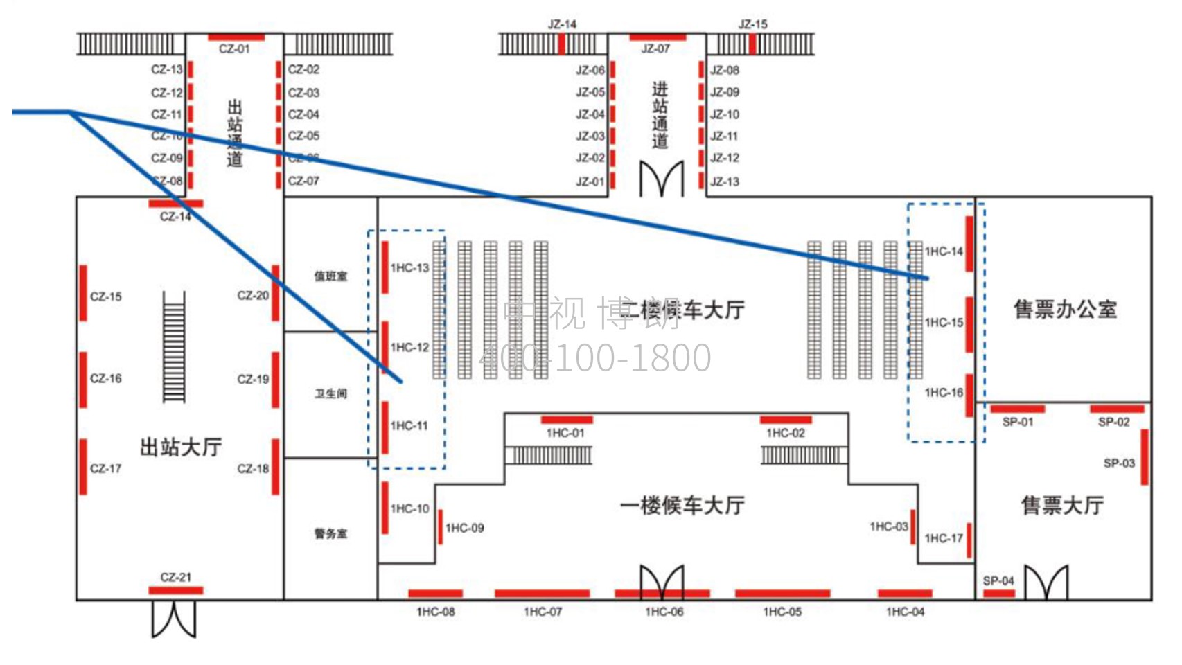 晋江站-候车大厅左右两侧灯箱①点位图