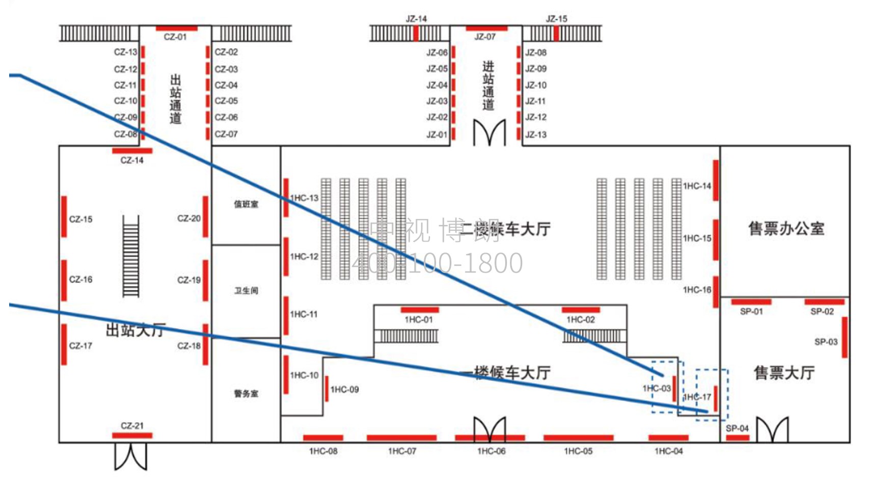 晋江站-候车大厅楼梯右侧灯箱点位图
