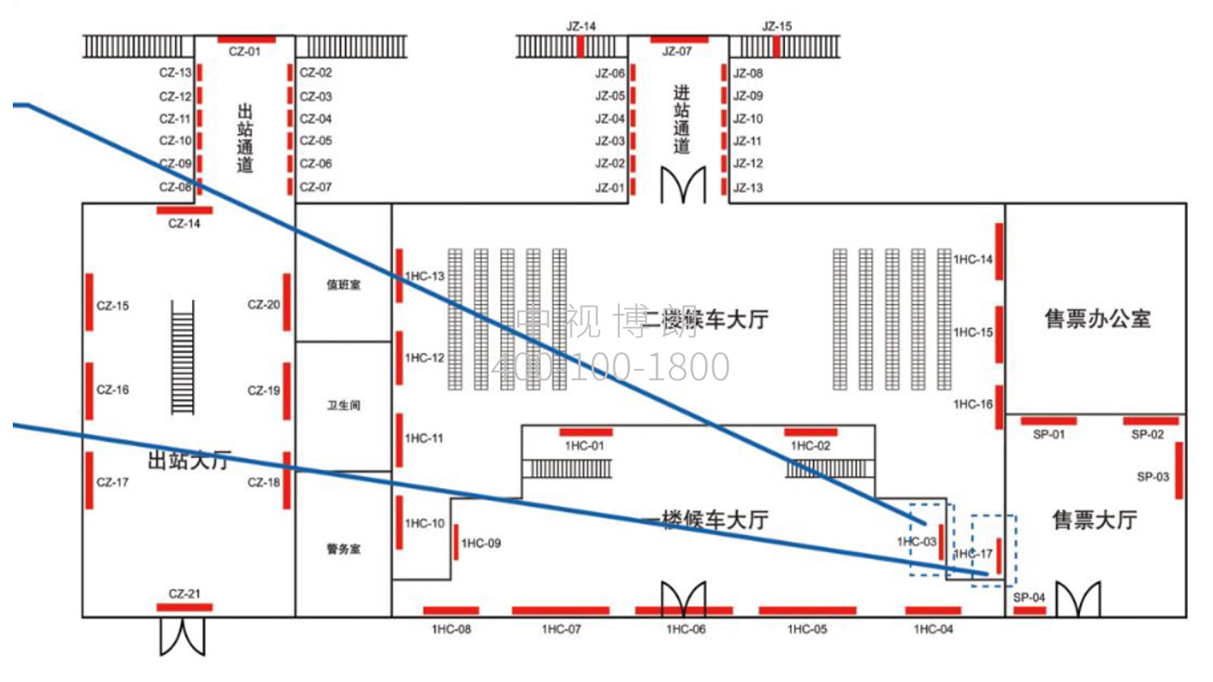 晋江站广告-候车大厅楼梯右侧灯箱点位图