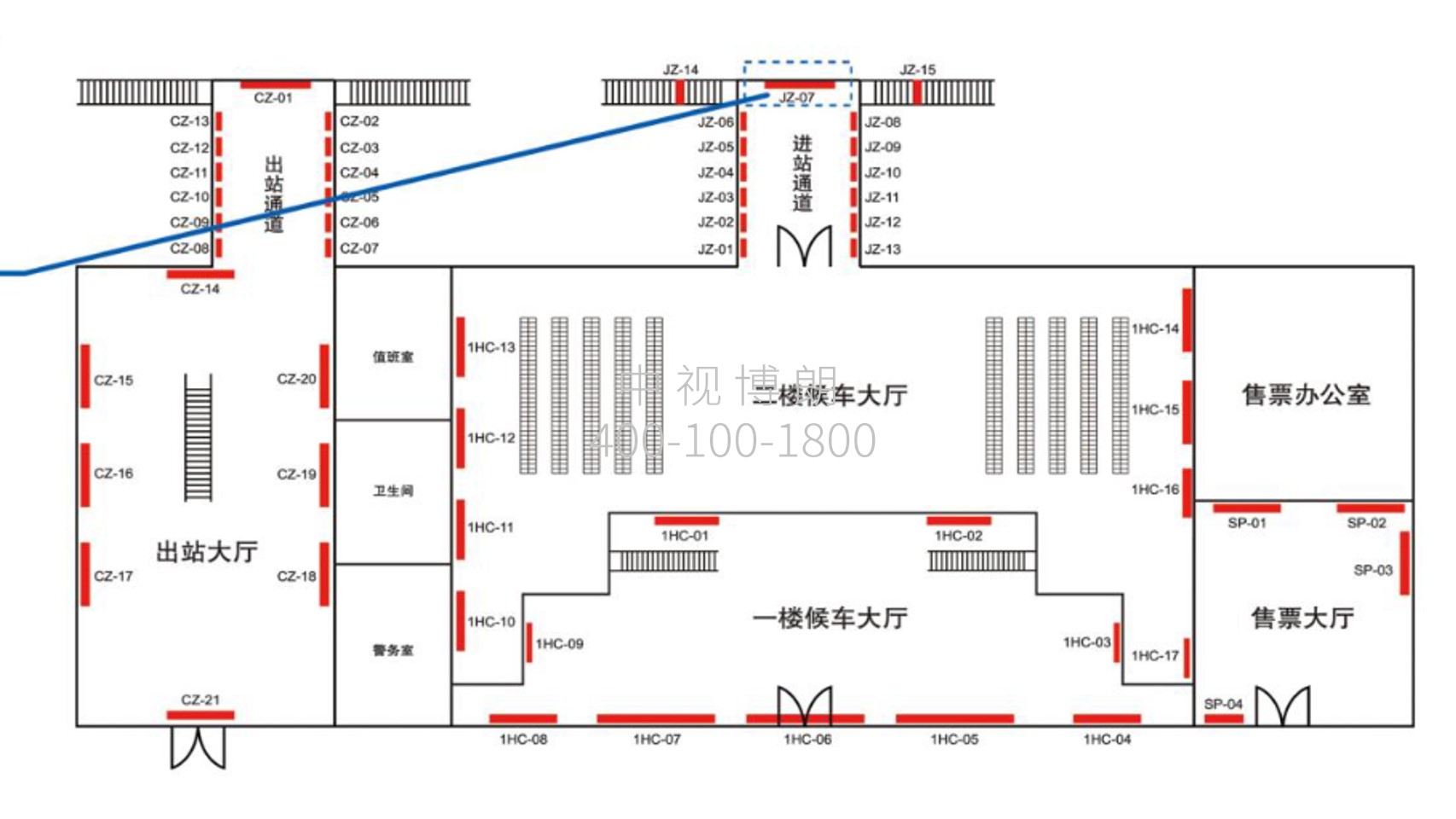 晋江站广告-进站通道正面灯箱点位图
