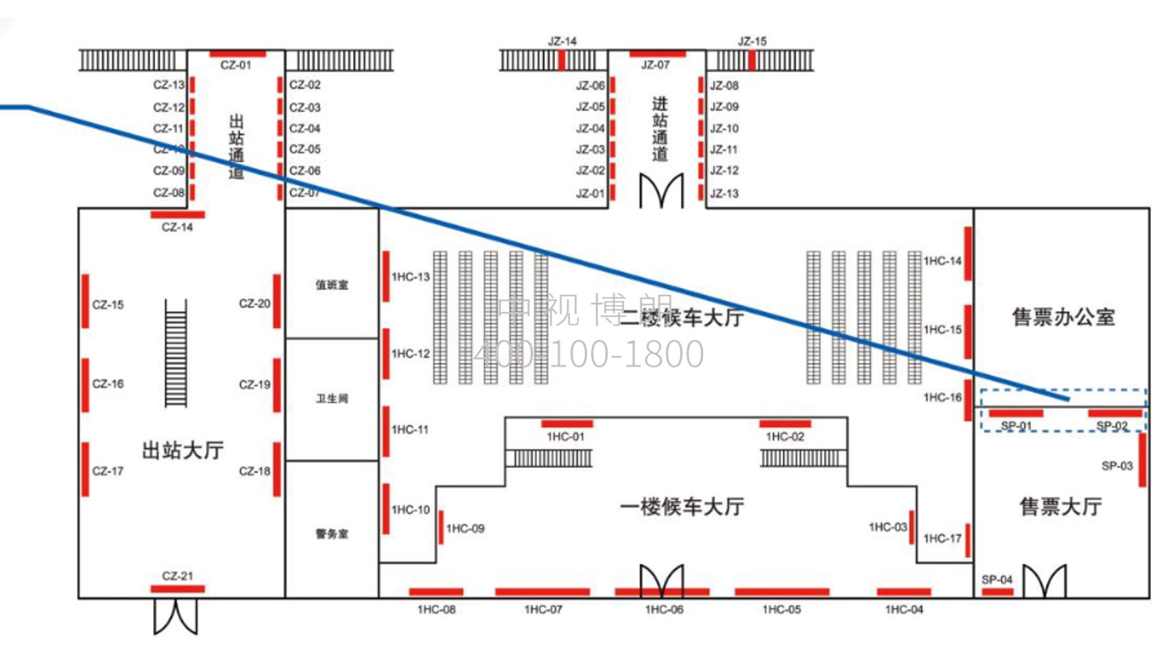 晋江站-售票厅上方灯箱点位图