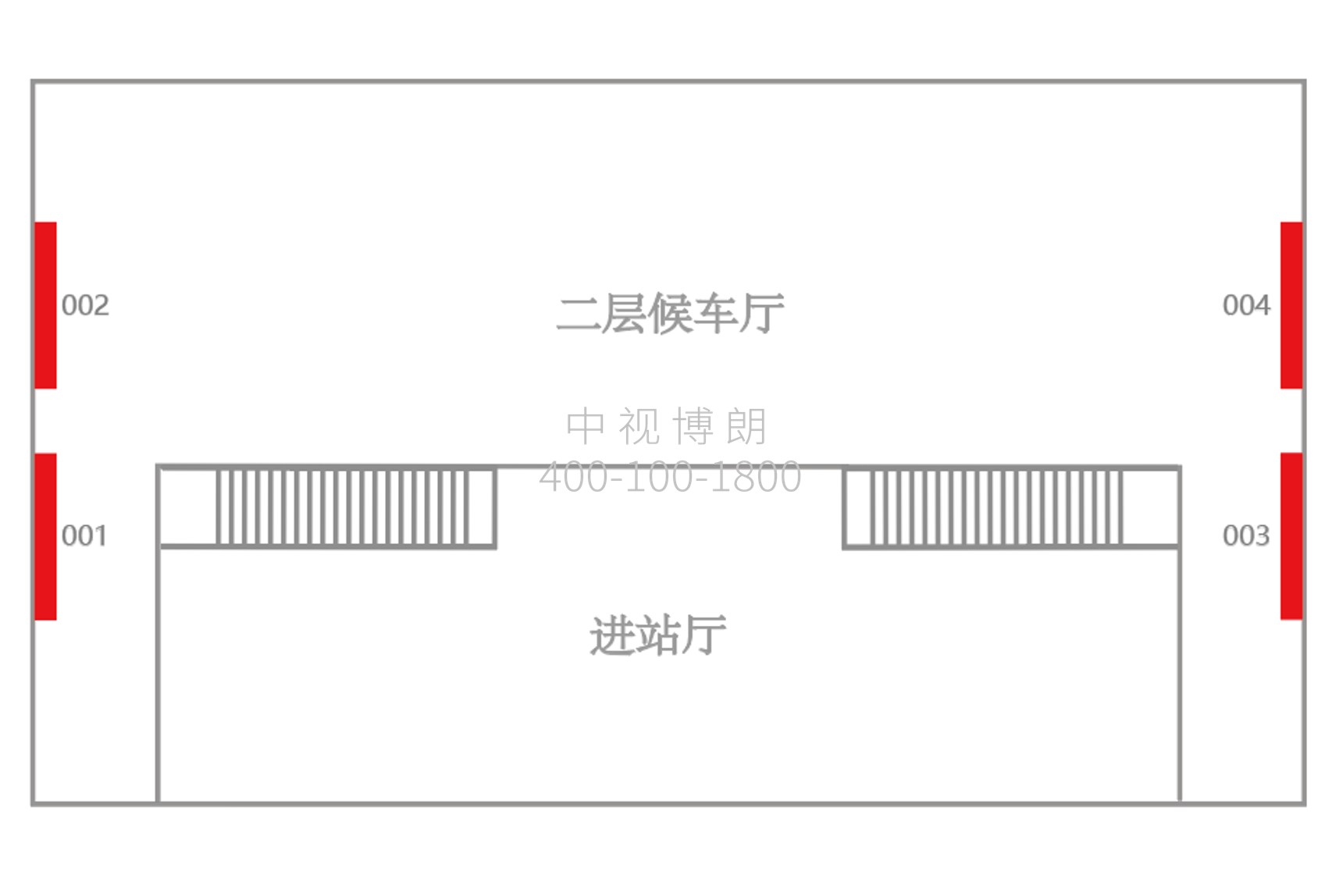 即墨北站广告-二楼候车厅墙面灯箱点位图