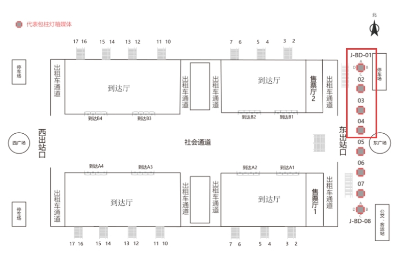 济南西站广告-出站口灯箱套装1位置图