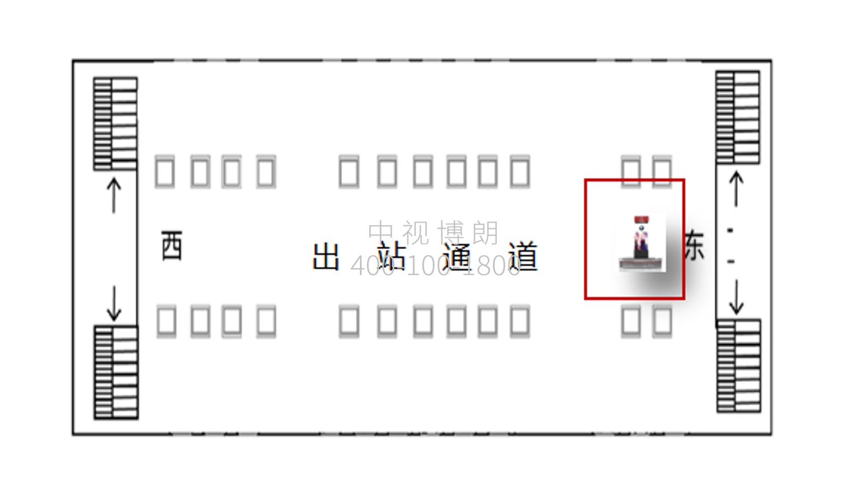 济南西站广告-出站大厅问东侧魔方柱位置图