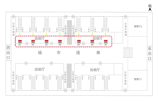 济南西站广告-出站厅LED屏套装位置图