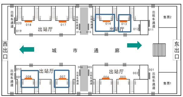 济南西站广告-出站通道灯箱套装位置图