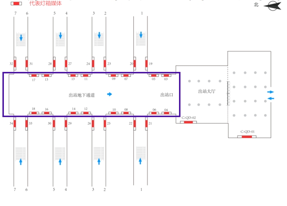 济南站广告-出站通道灯箱1位置图