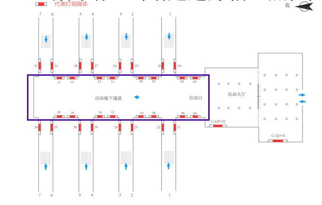 济南站广告-出站通道灯箱套装1位置图
