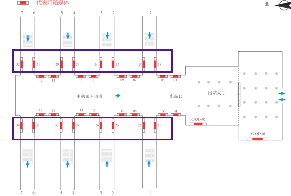 济南站广告-出站通道灯箱套装2位置图