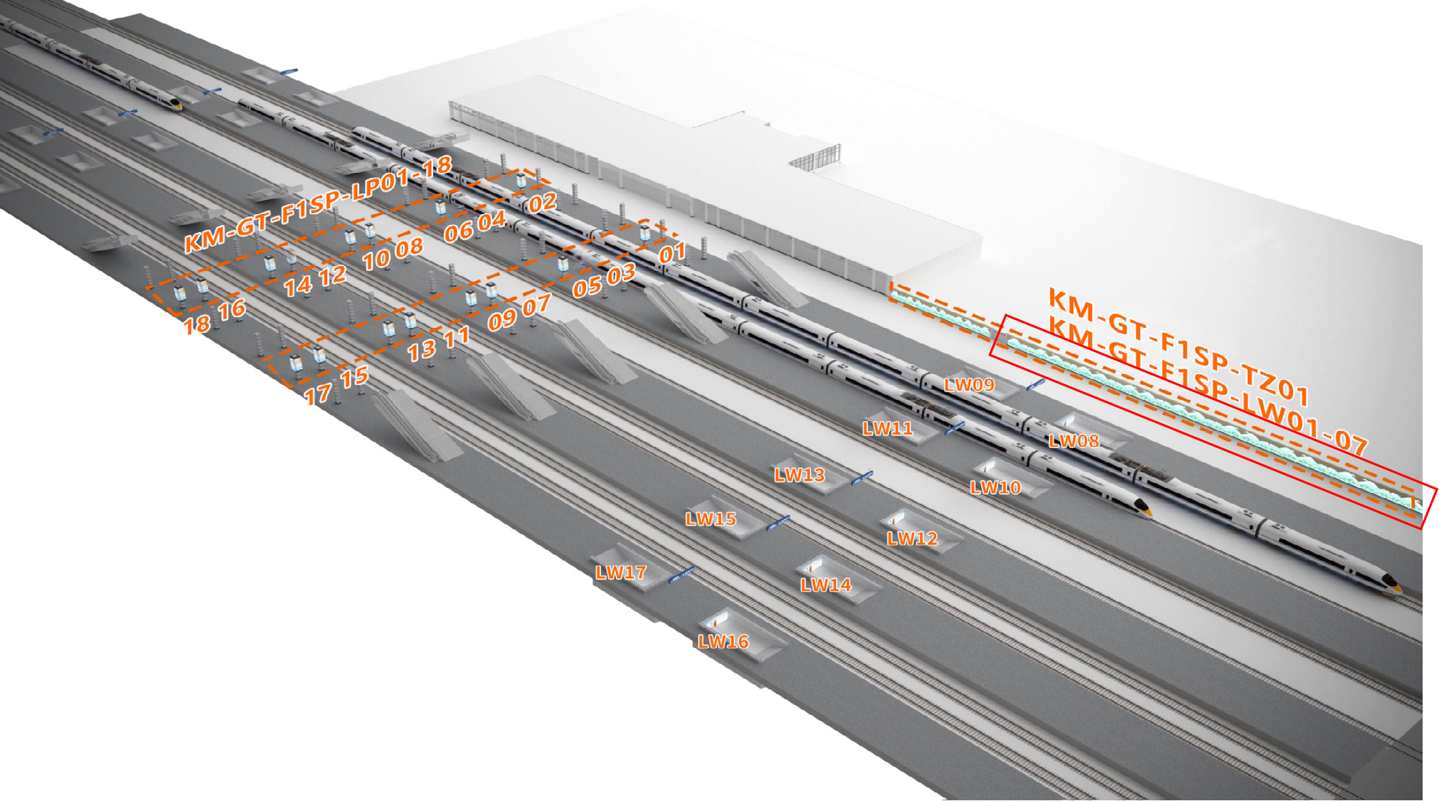 昆明站广告-1号站台墙面灯箱套装位置图
