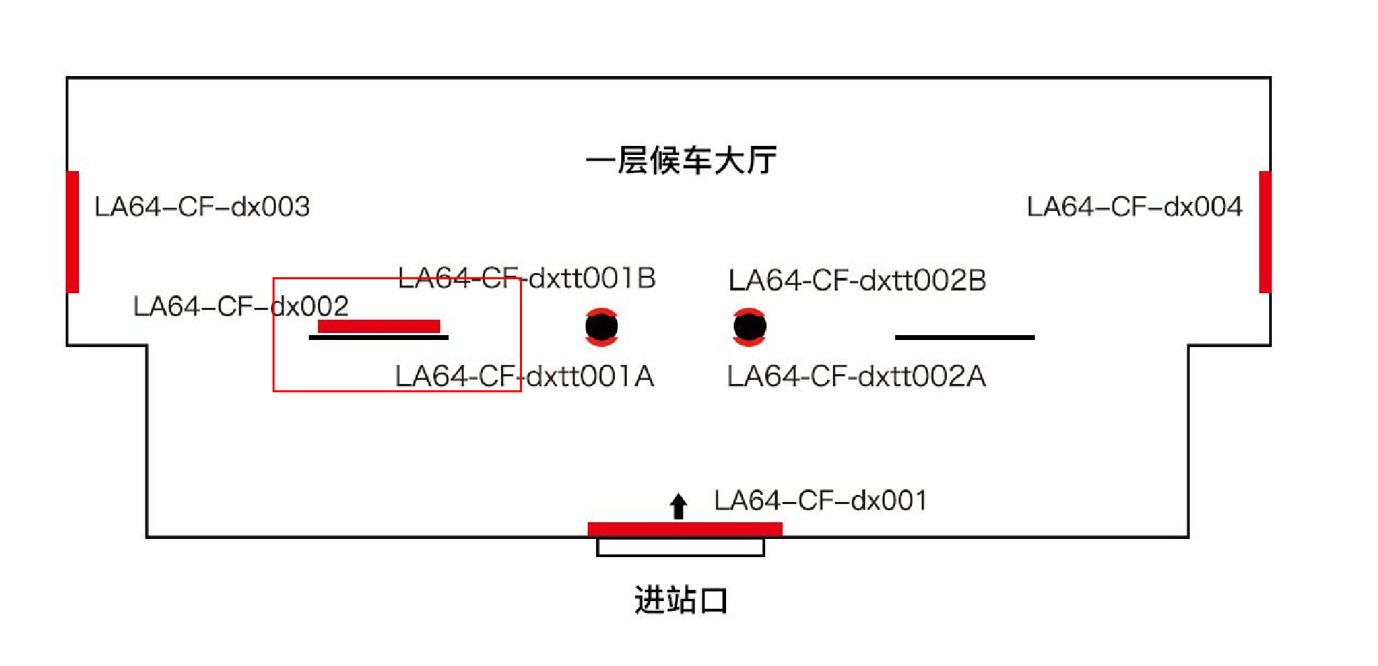 六安站广告-一层候车厅墙面灯箱点位图