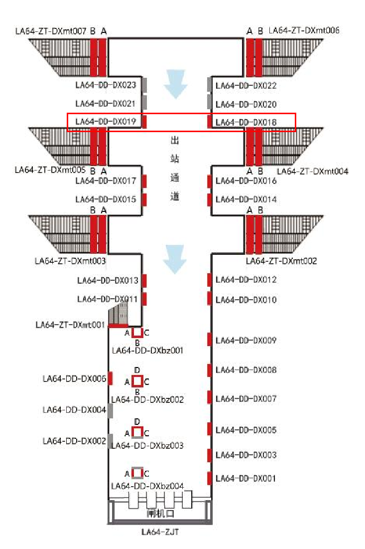 六安站广告-出站通道两侧墙面灯箱1位置图