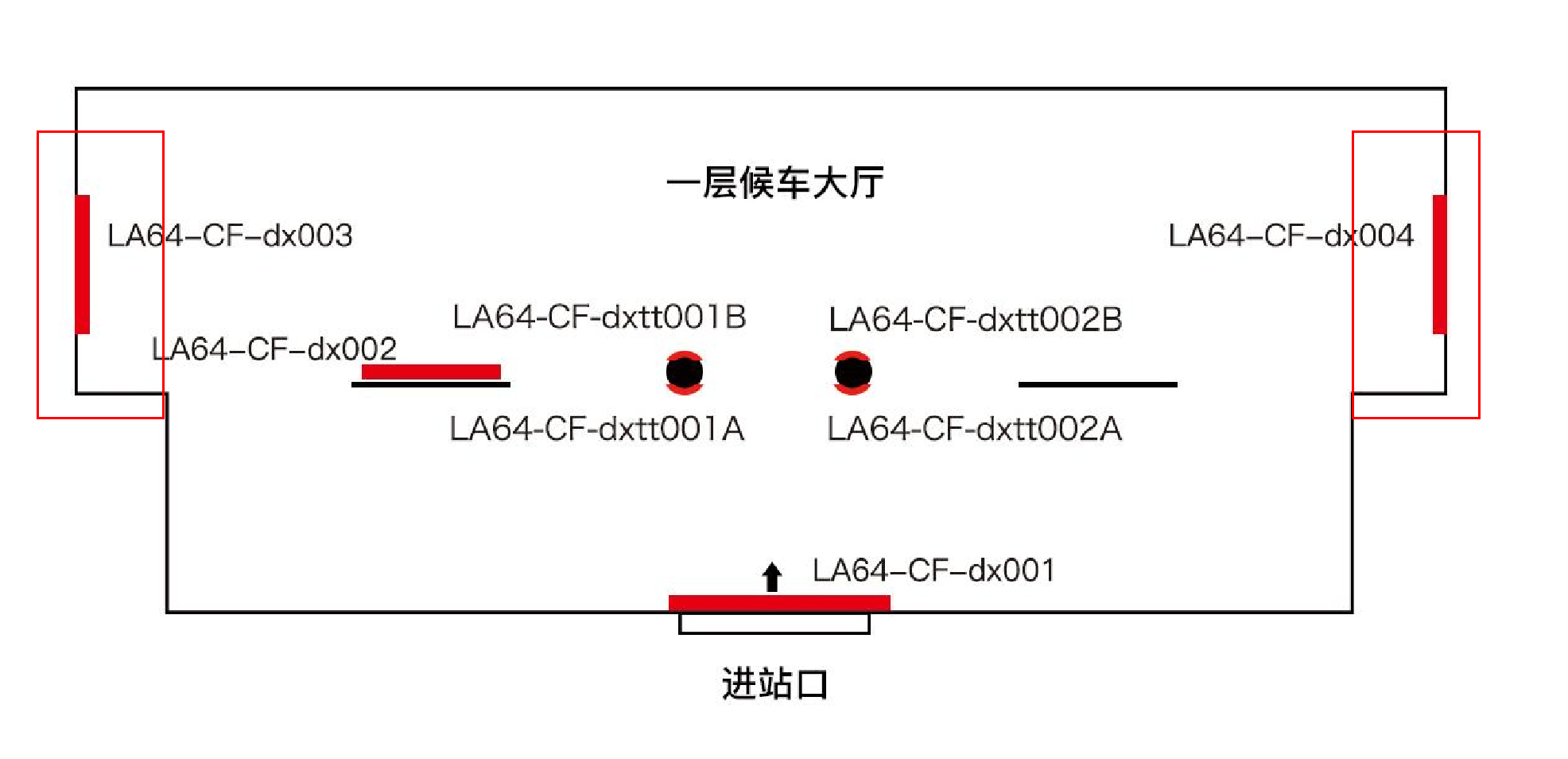 六安站广告-候车厅两侧墙面灯箱点位图