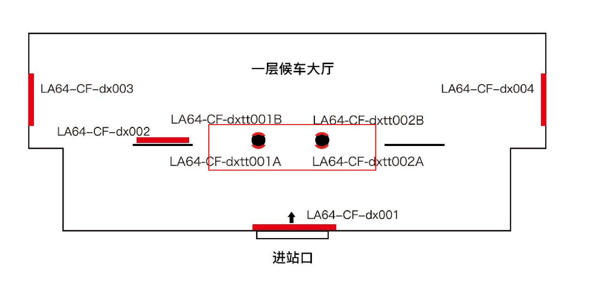六安站广告-一层候车厅图腾灯箱套装点位图