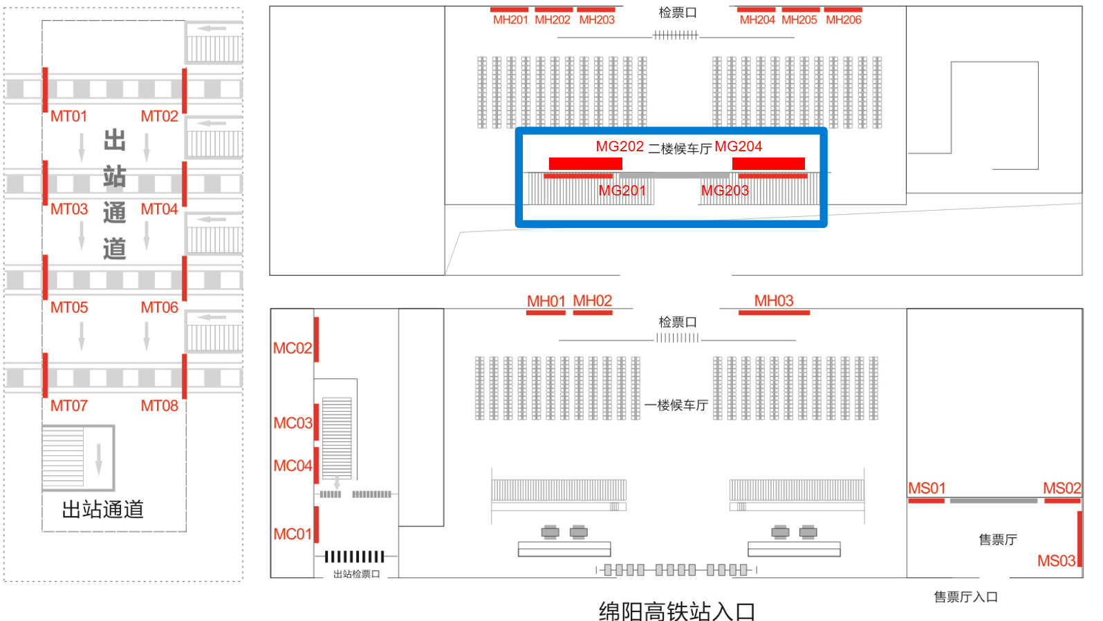 绵阳站广告-二楼广厅吊旗灯箱点位图