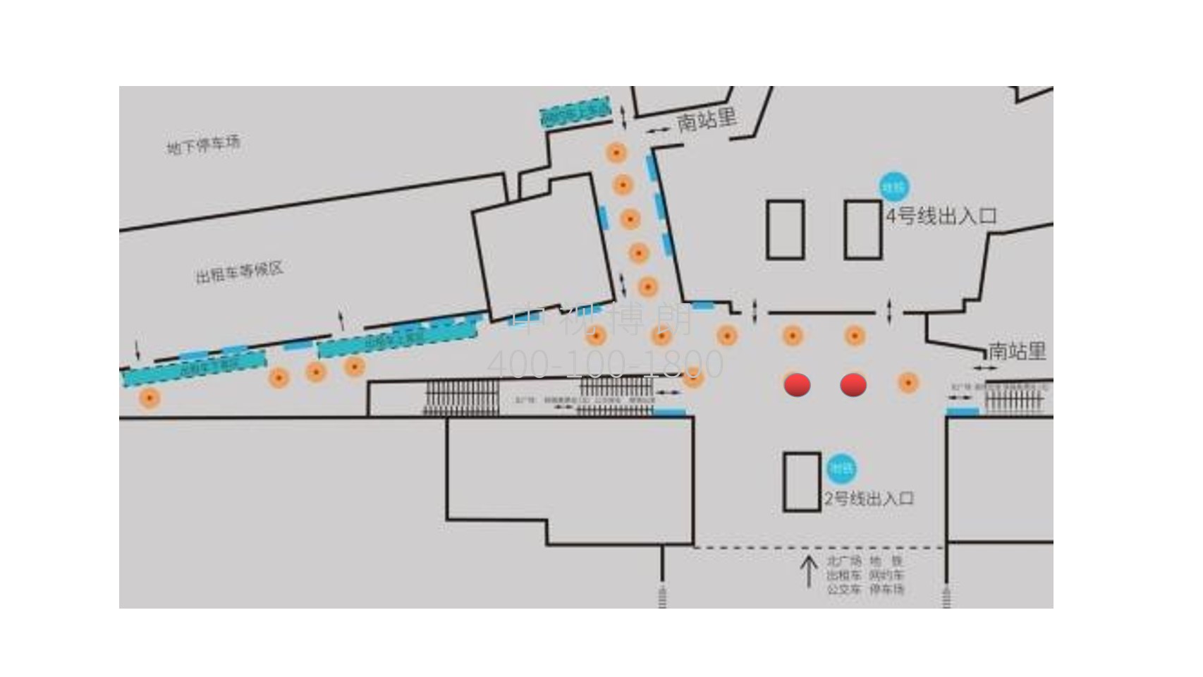 宁波站广告-北广场地铁高铁出口通道包柱灯箱位置图