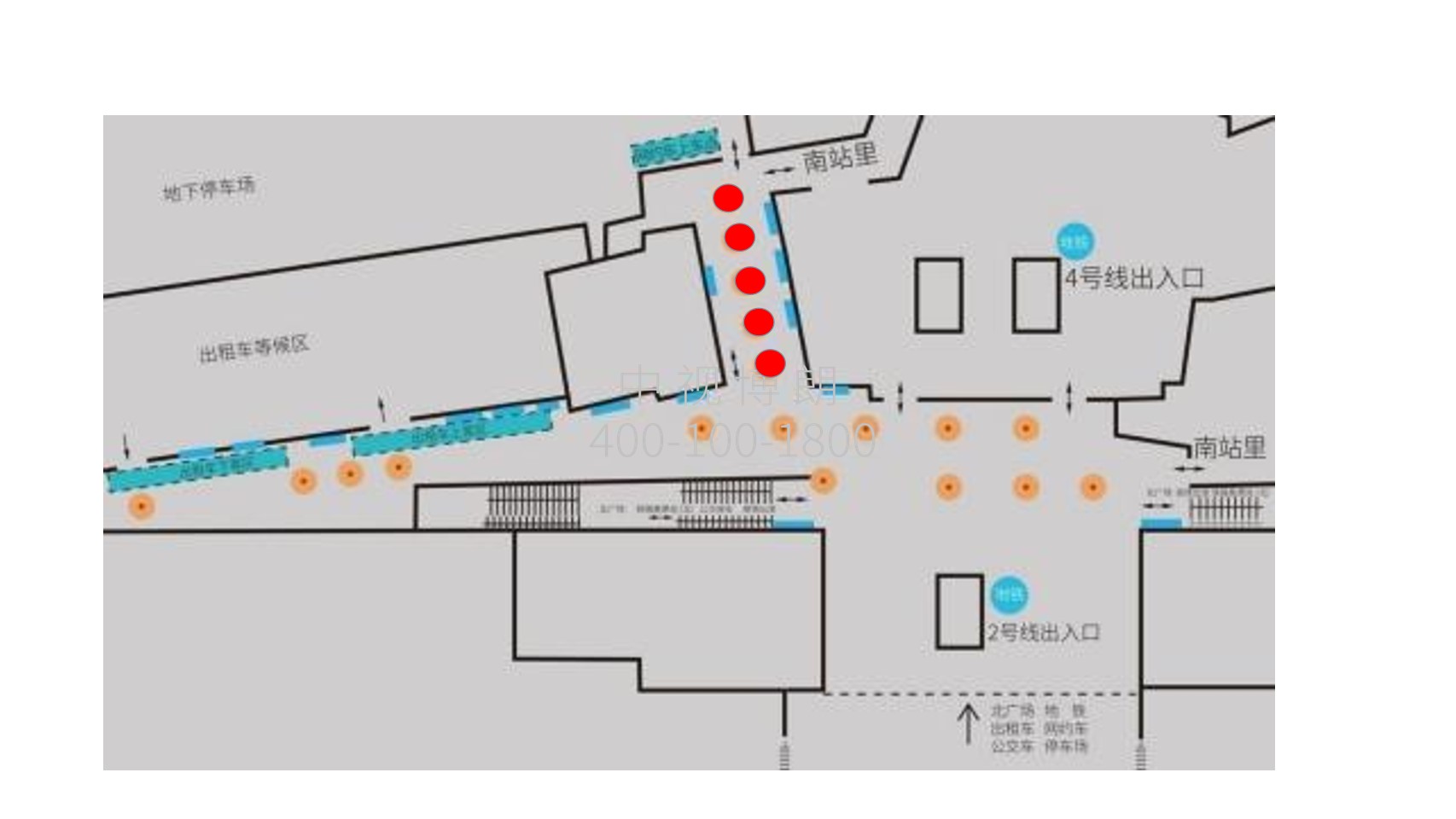 宁波站广告-北广场停车场通道包柱灯箱位置图