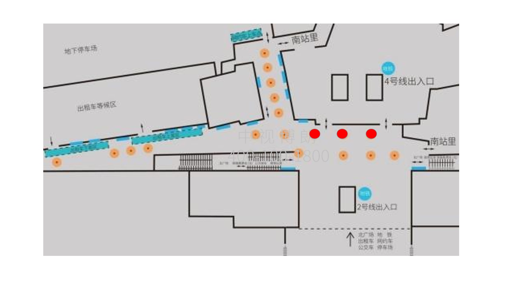 宁波站广告-地铁高铁出口通道包柱灯箱位置图