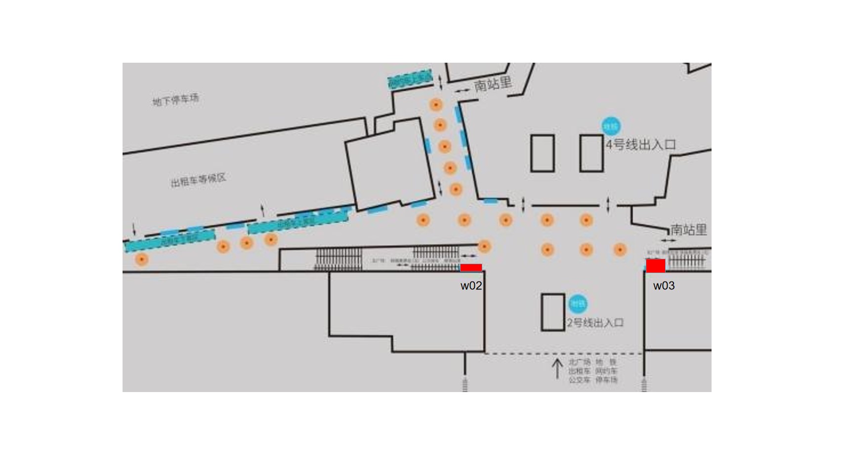 宁波站广告-北广场通道灯箱位置图