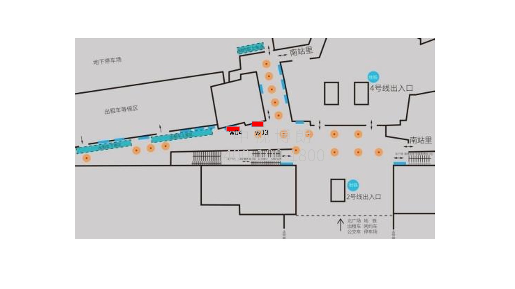 宁波站广告-北广场通道墙面灯箱位置图