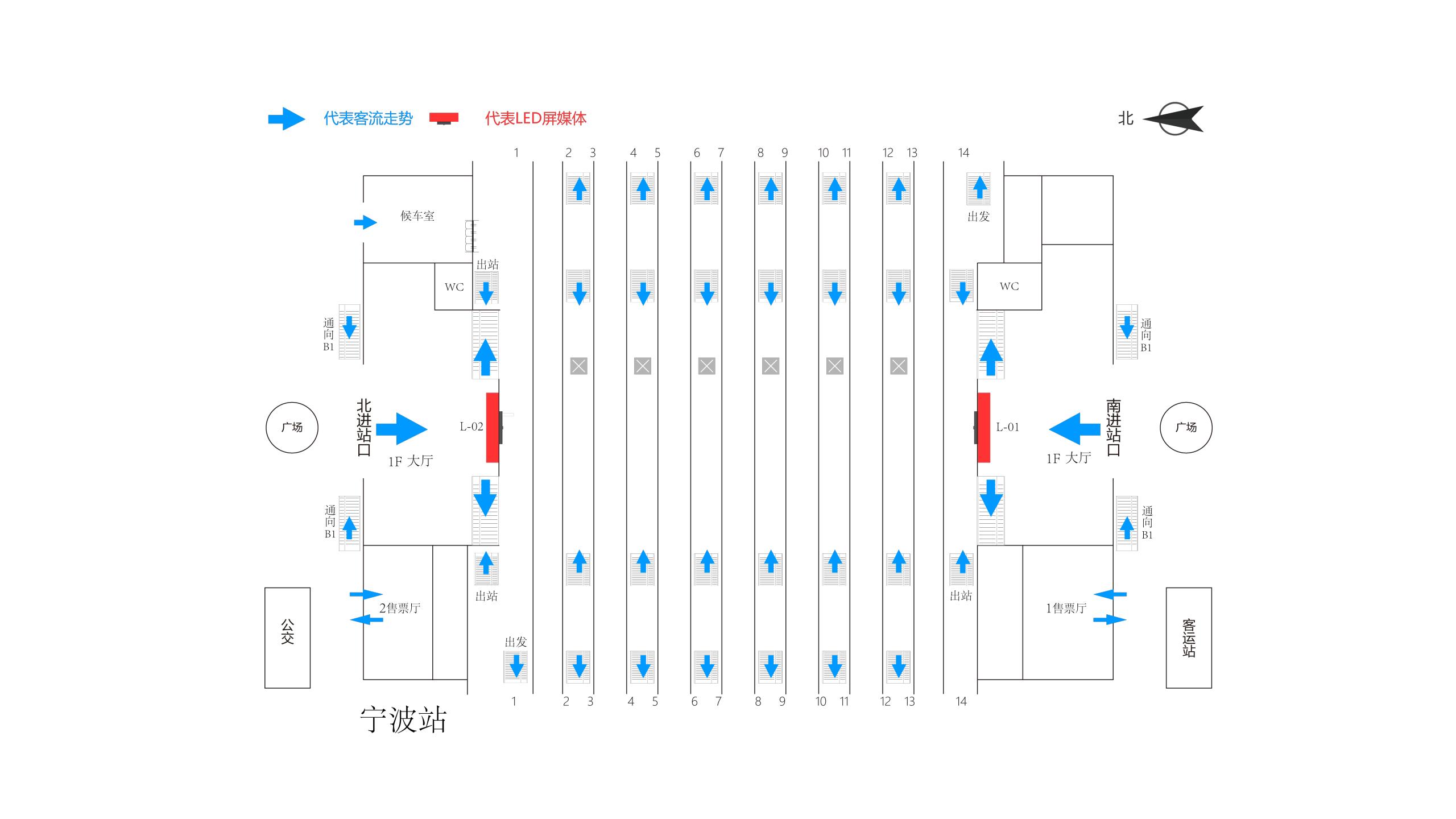 宁波站广告-进站大厅LED大屏套装点位图