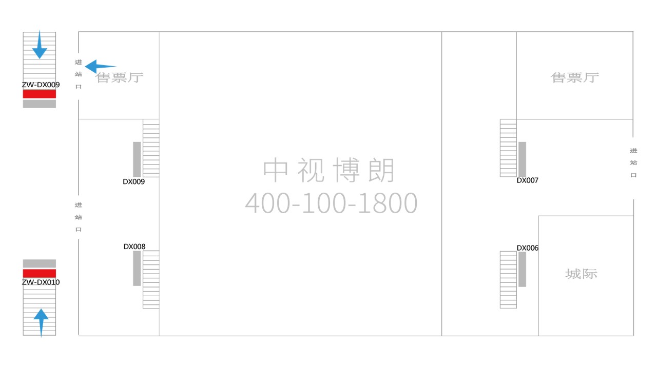 宁波站广告-站台层扶梯楣头灯箱位置图
