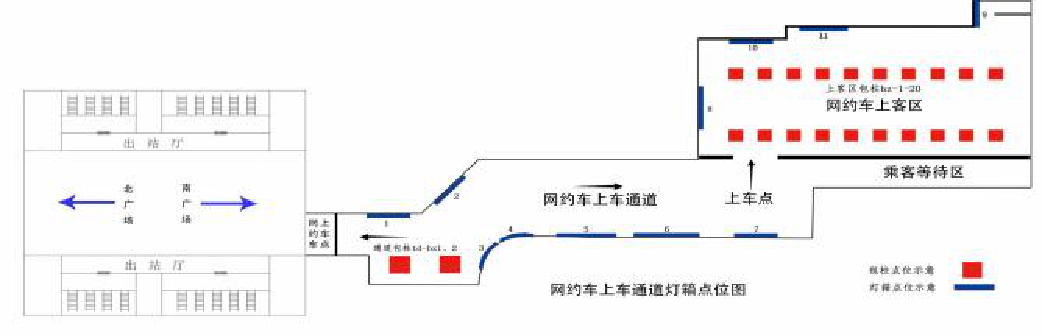 南昌西站广告-网约车候车区通廊灯箱位置图