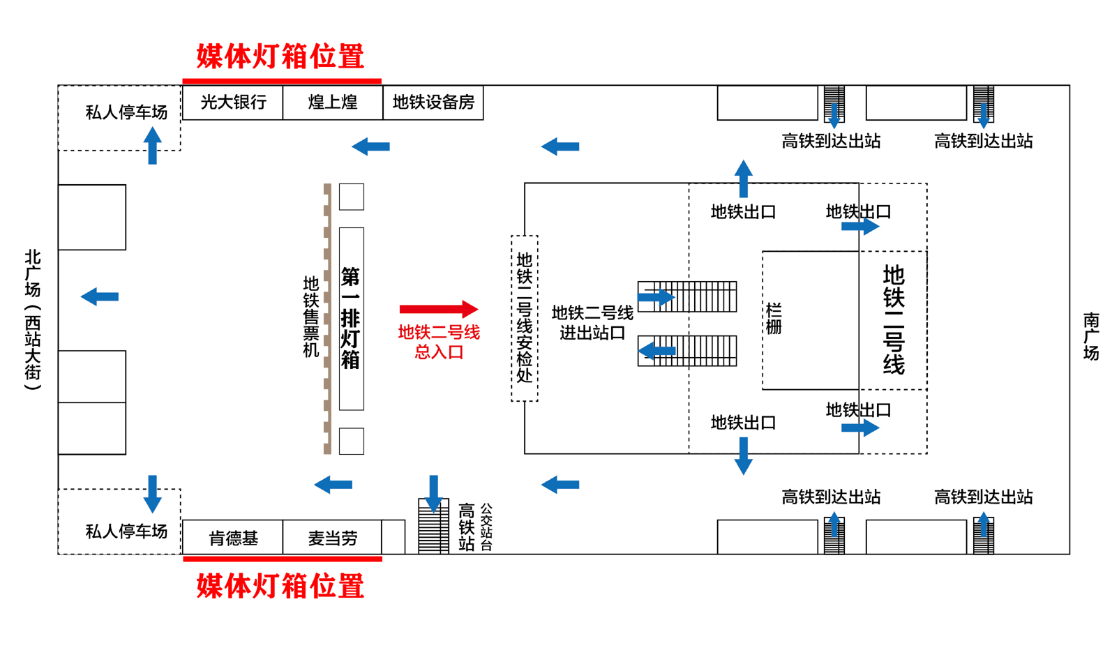 南昌西站广告-换乘大厅灯箱位置图