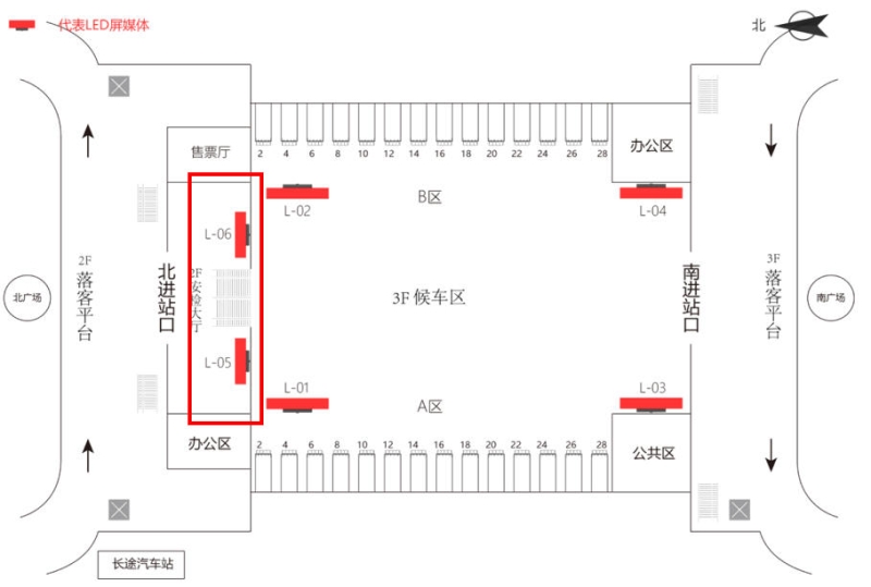 南京南站广告-北进站大厅LED大屏套装点位图