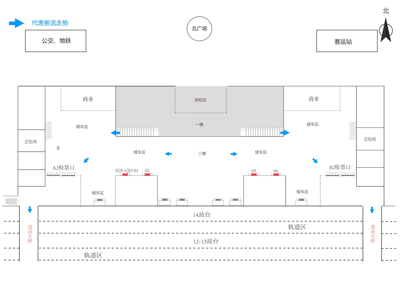 南京站广告-北站房候车室二楼灯箱点位图