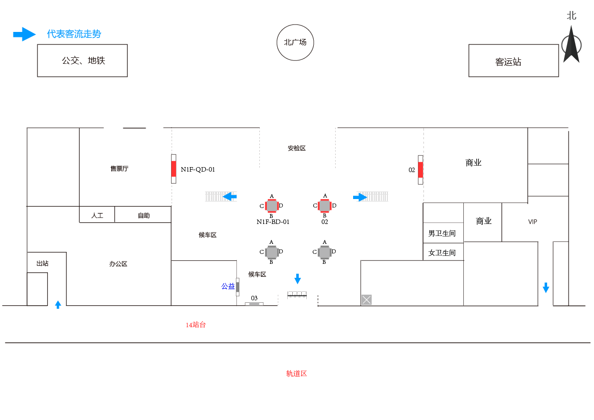 南京站广告-北站房候车室一楼灯箱点位图