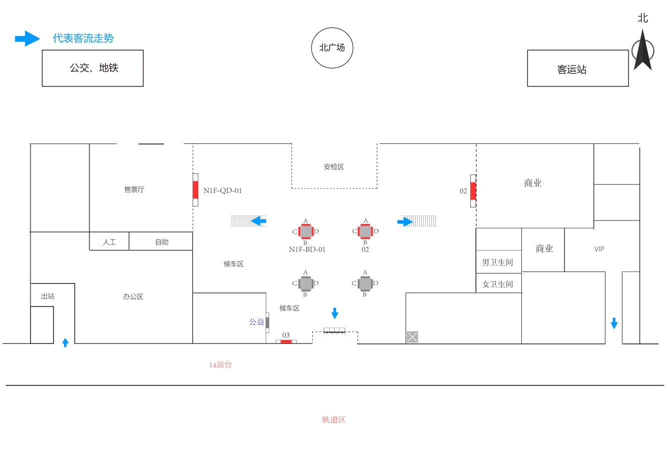 南京站广告-北站房一楼进站厅包住灯箱套装点位图