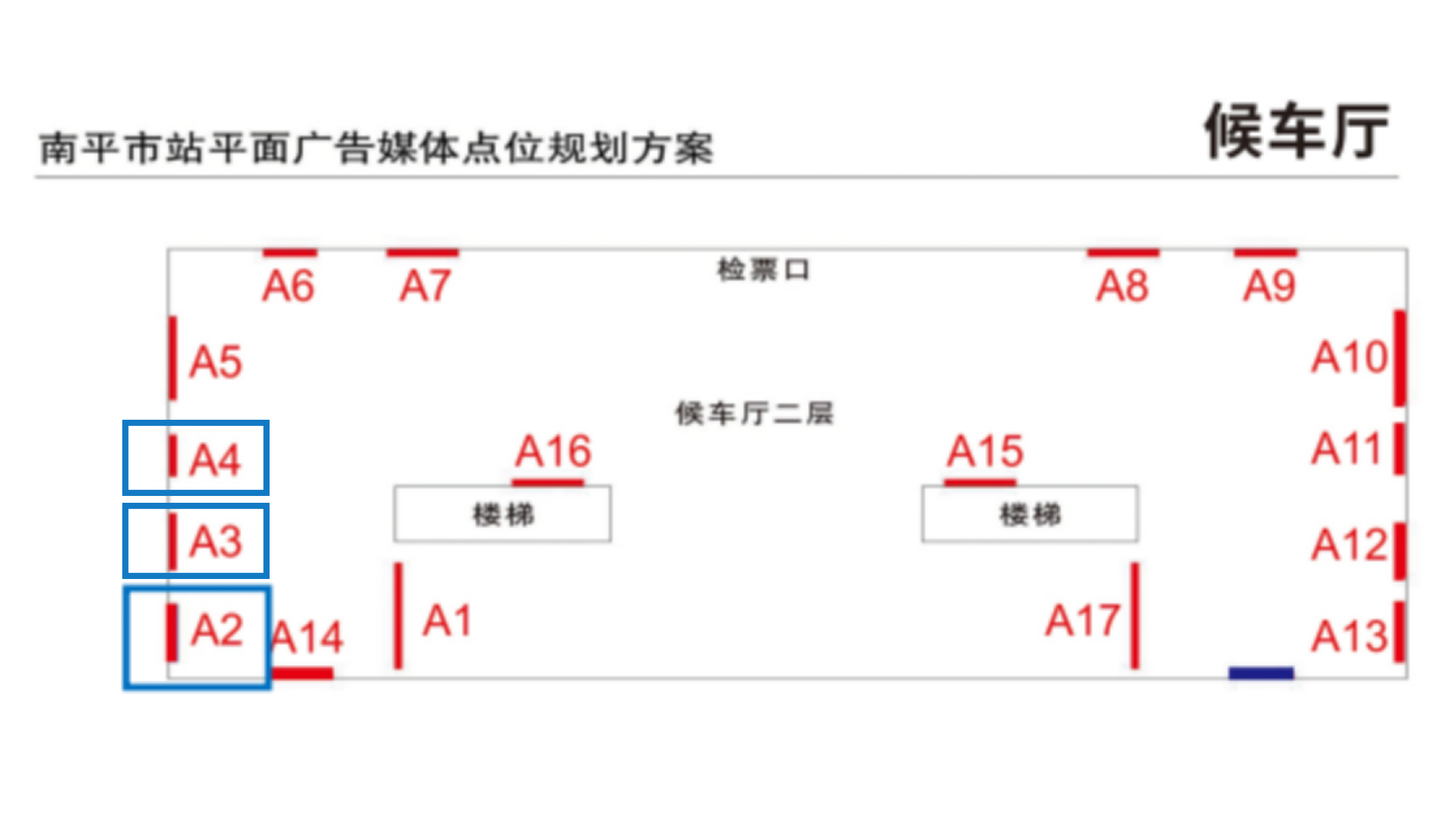 南平市站广告-进站候车厅灯箱A2-A4点位图