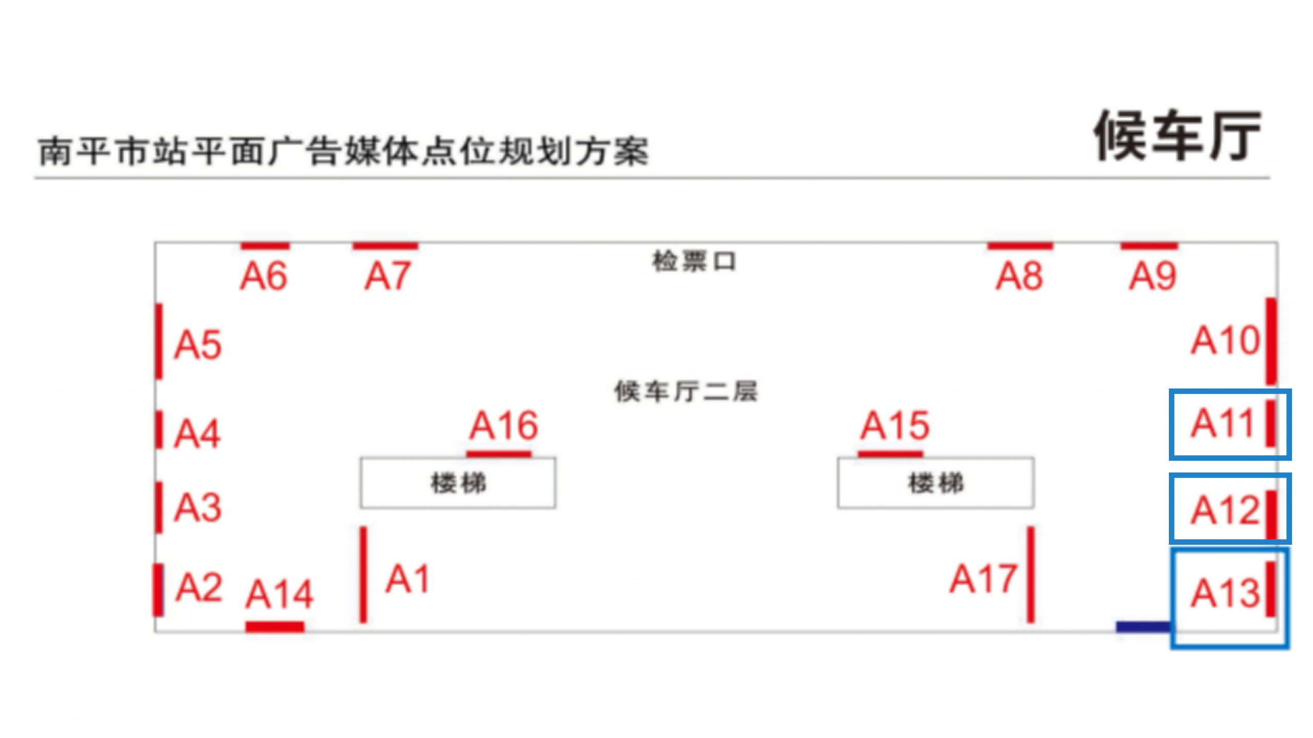 南平市站广告-进站候车厅灯箱A11-A13点位图