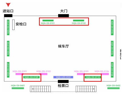 宁强南站-候车大厅墙面灯箱套装点位图