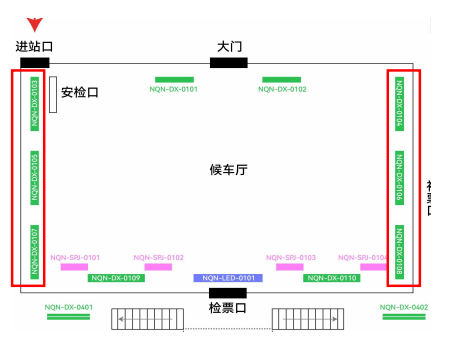 宁强南站-候车大厅墙面灯箱点位图