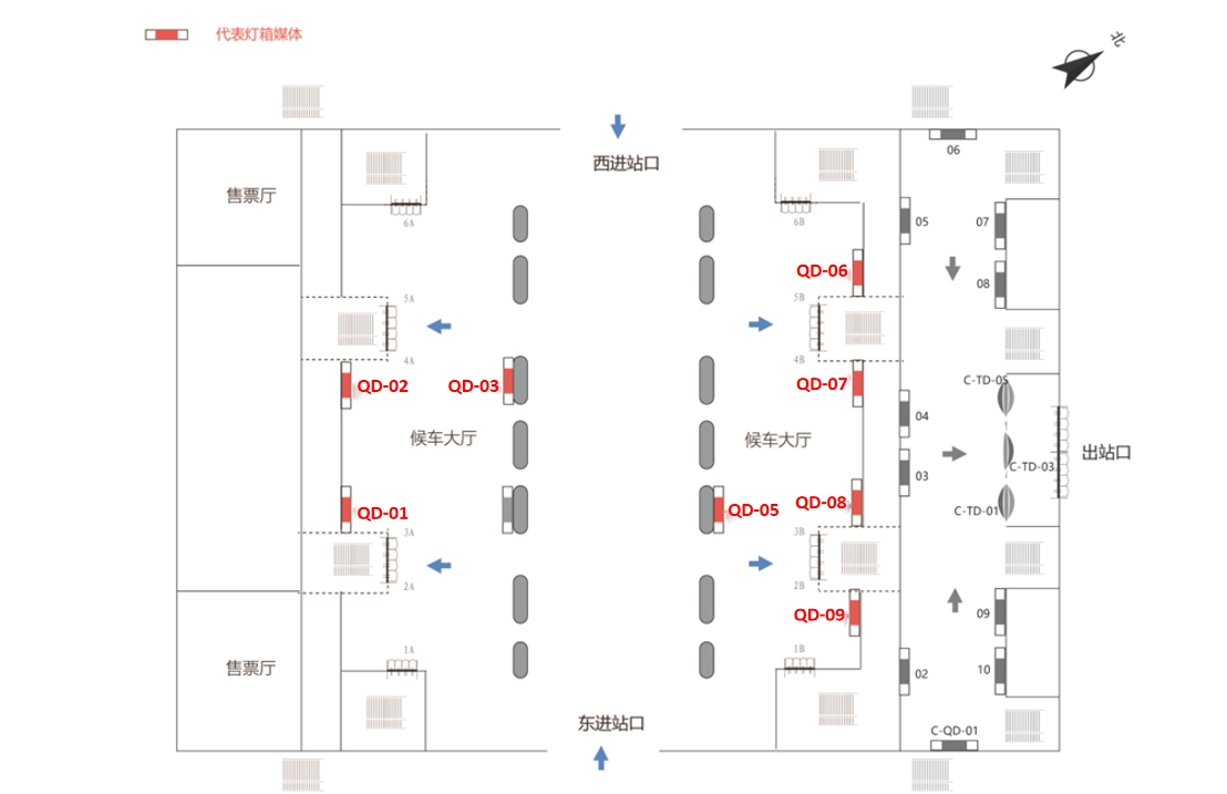 南通西站广告-候车室墙体灯箱点位图