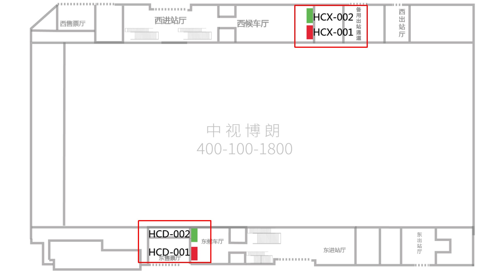 青岛站广告-东西候车室墙面灯箱点位图