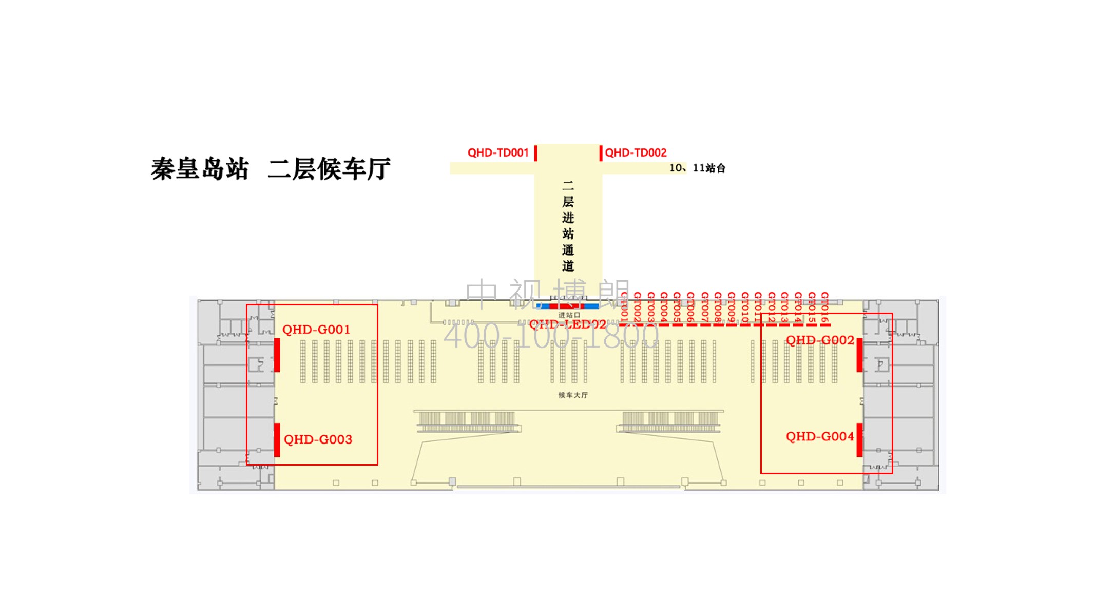 秦皇岛站广告-二层候车厅灯箱点位图
