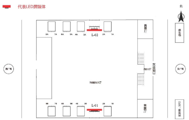 北京清河站广告-候车厅LED大屏点位图