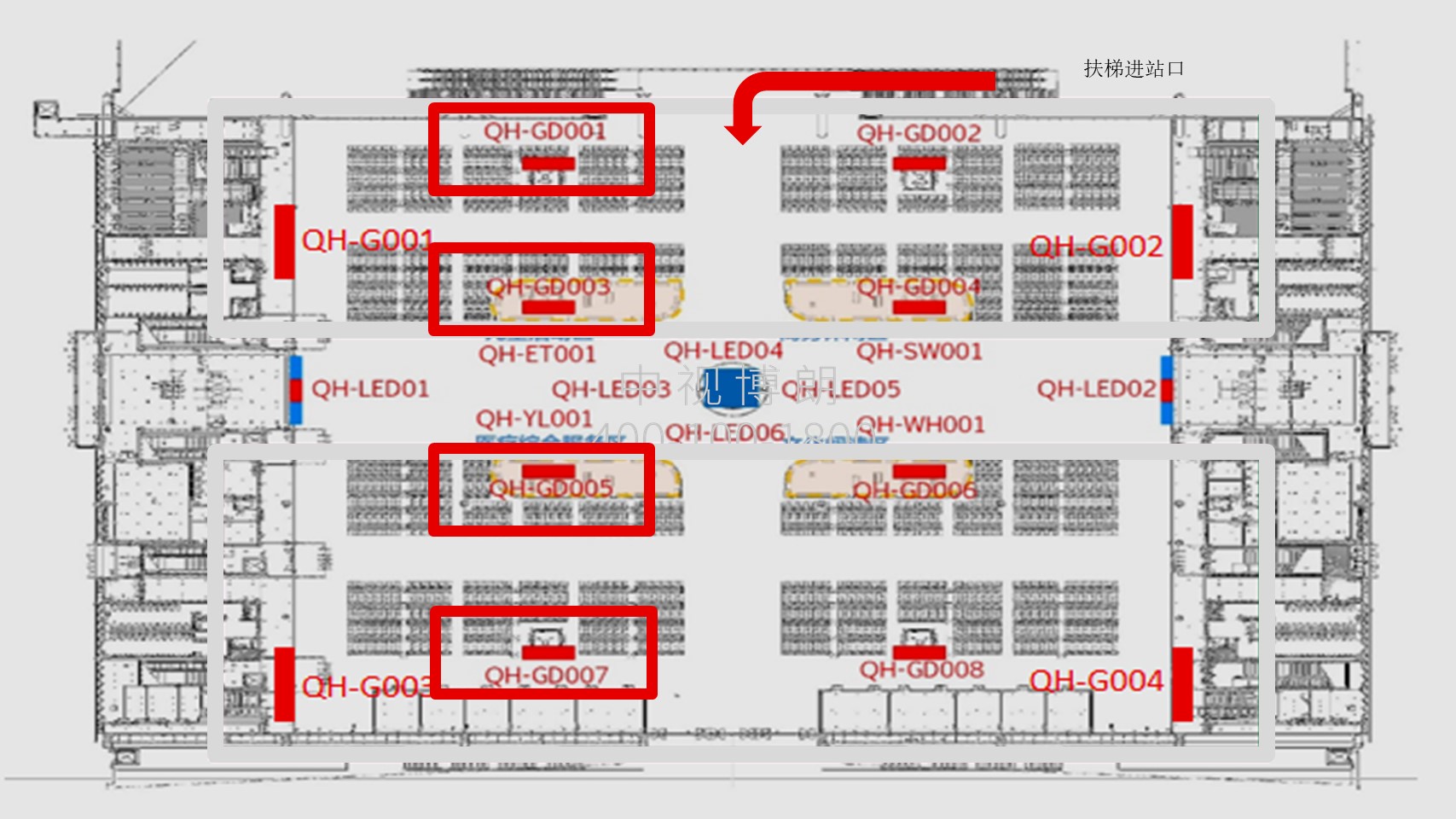 北京清河站广告-候车室中庭灯箱点位图