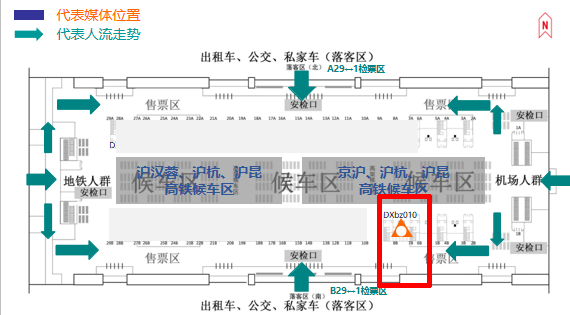 上海虹桥站广告-候车厅三面柱灯箱点位图