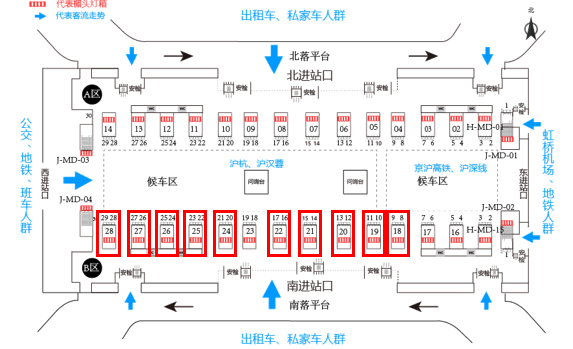 上海虹桥站广告-候车层进站楣头灯箱点位图
