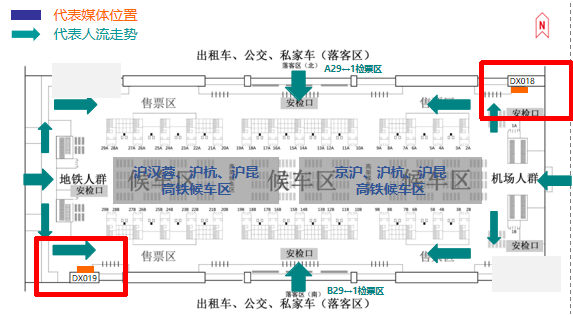 上海虹桥站广告-东西进站安检口灯箱套装点位图