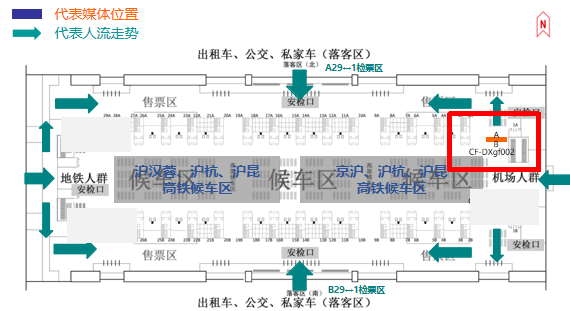 上海虹桥站广告-候车厅双面吊杆灯箱点位图