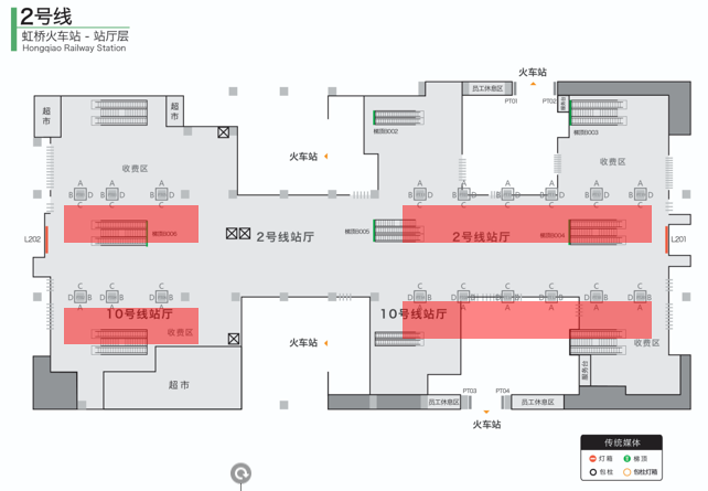 上海虹桥站广告-进出站换乘大厅LED套装点位图