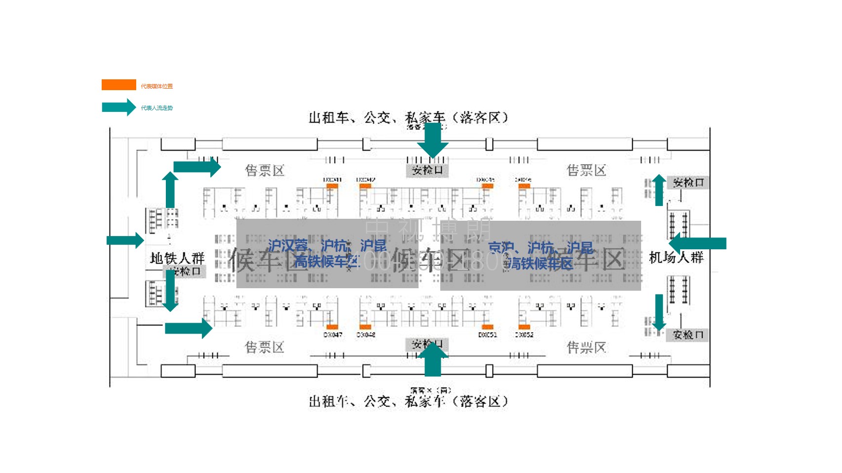 上海虹桥站广告-南北进站安检口灯箱点位图