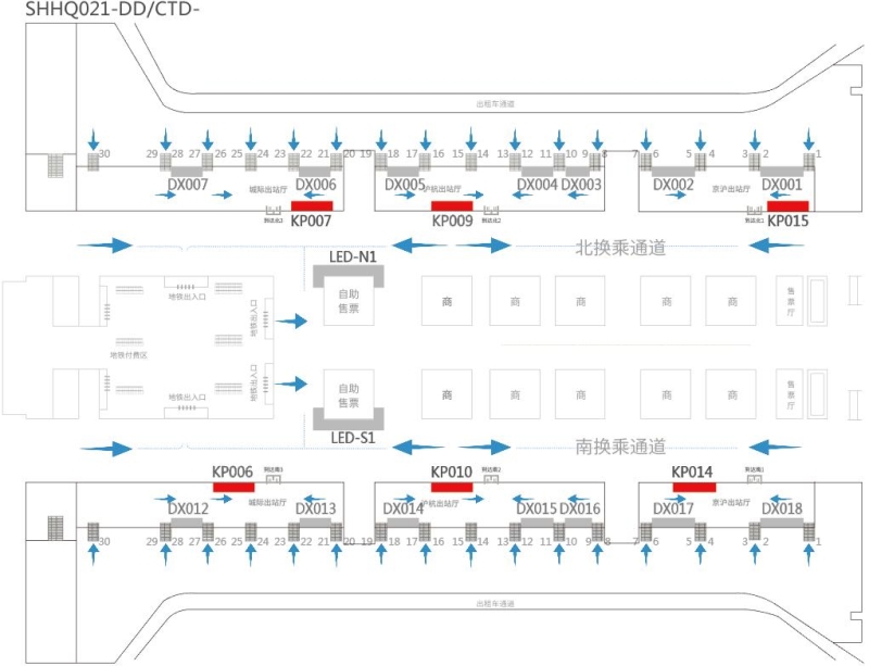 上海虹桥站广告-出站内通道墙面看板位置图