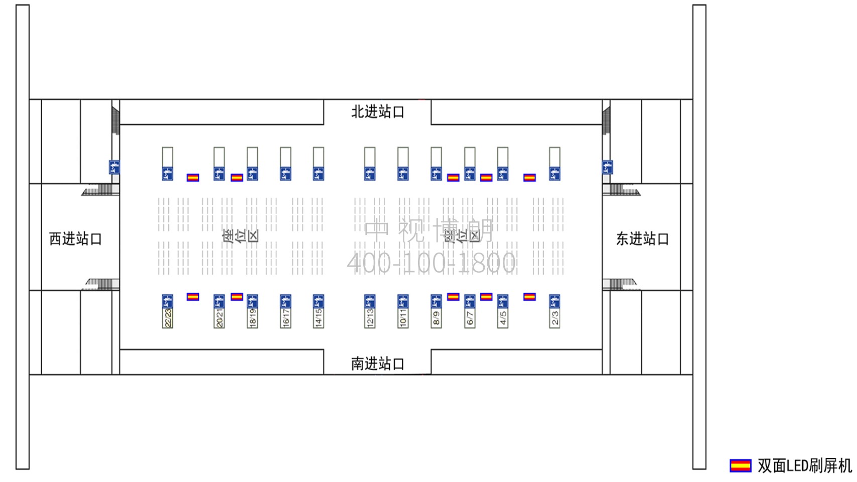石家庄站广告-候车室LED双面刷屏套装点位图