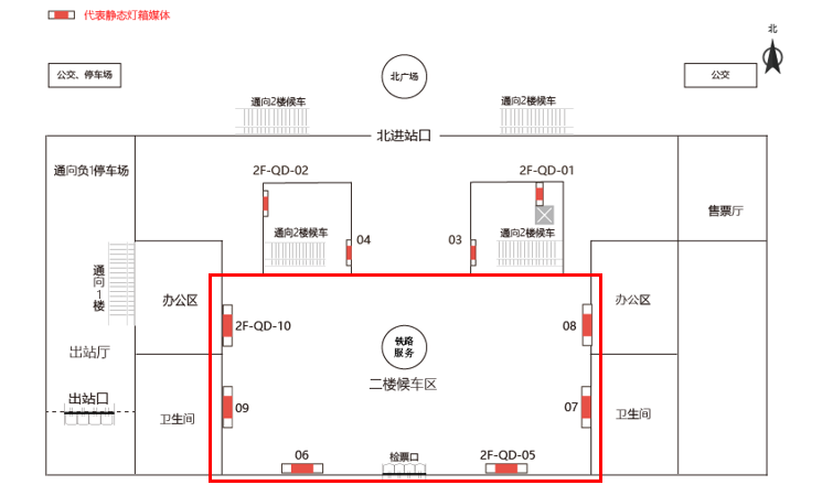 商丘站-二楼候车大厅灯箱点位图